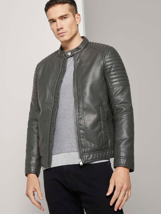 Bikerjacke mit Stehkragen aus Lederimitat - Männer - stone grey fake leather Bikerjacke mit Stehkragen aus Lederimitat - Männer - stone grey fake leather - 5 - TOM TAILOR