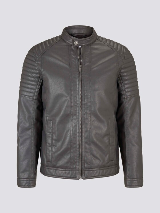 Bikerjacke mit Stehkragen aus Lederimitat - Männer - stone grey fake leather Bikerjacke mit Stehkragen aus Lederimitat - Männer - stone grey fake leather - 7 - TOM TAILOR