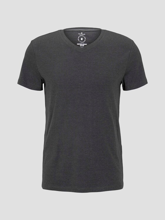 Basic Shirt mit V-Ausschnitt - Männer - Dark Grey Melange Basic Shirt mit V-Ausschnitt - Männer - Dark Grey Melange - 7 - TOM TAILOR