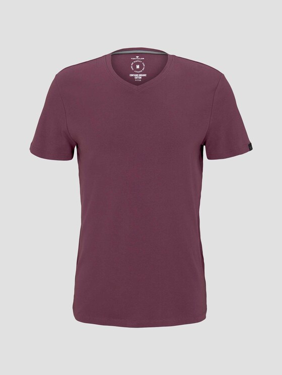 Basic Shirt mit V-Ausschnitt - Männer - Dusty Wildberry Red Basic Shirt mit V-Ausschnitt - Männer - Dusty Wildberry Red - 7 - TOM TAILOR
