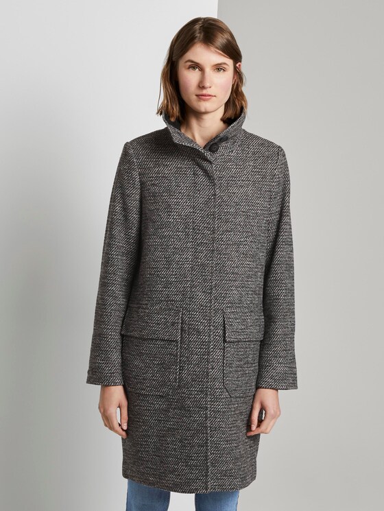 Mantel aus Tweed mit Stehkragen - Frauen - black white structure twill Mantel aus Tweed mit Stehkragen - Frauen - black white structure twill - 1 - TOM TAILOR