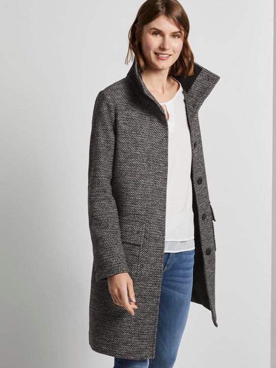 Mantel aus Tweed mit Stehkragen - Frauen - black white structure twill Mantel aus Tweed mit Stehkragen - Frauen - black white structure twill - 5 - TOM TAILOR