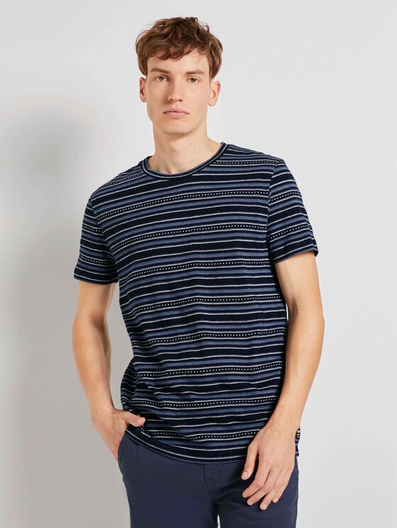 T-Shirt mit Streifenmuster - Männer - navy stripe mix jacquard T-Shirt mit Streifenmuster - Männer - navy stripe mix jacquard - 1 - TOM TAILOR Denim