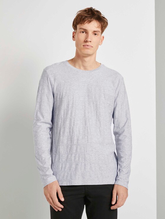 Shirt met lange mouwen en streeptextuur - Mannen - Light Stone Grey Melange Shirt met lange mouwen en streeptextuur - Mannen - Light Stone Grey Melange - 1 - TOM TAILOR Denim