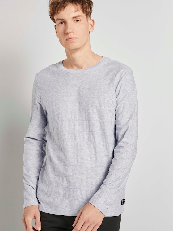Shirt met lange mouwen en streeptextuur - Mannen - Light Stone Grey Melange Shirt met lange mouwen en streeptextuur - Mannen - Light Stone Grey Melange - 5 - TOM TAILOR Denim