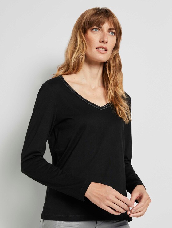 Langarmshirt mit V-Ausschnitt - Frauen - Deep Black Langarmshirt mit V-Ausschnitt - Frauen - Deep Black - 1 - TOM TAILOR
