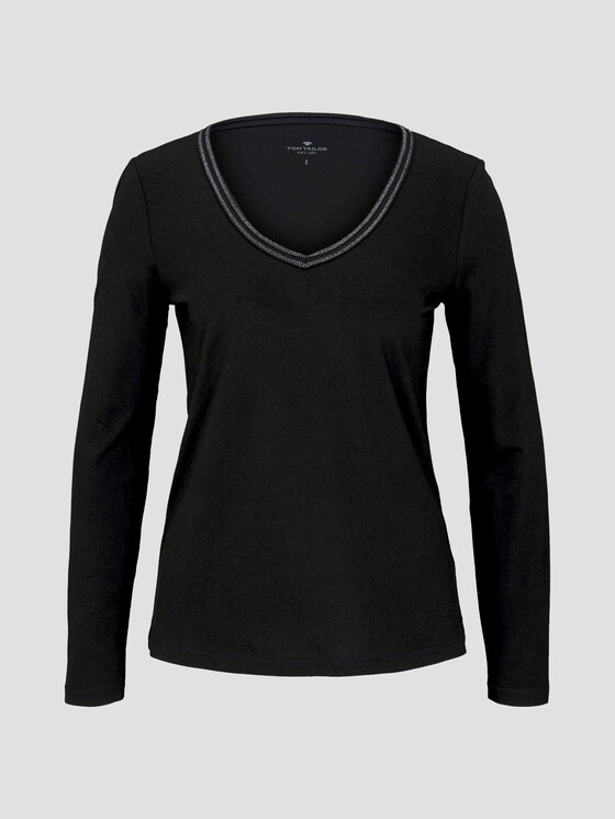Langarmshirt mit V-Ausschnitt - Frauen - Deep Black Langarmshirt mit V-Ausschnitt - Frauen - Deep Black - 7 - TOM TAILOR