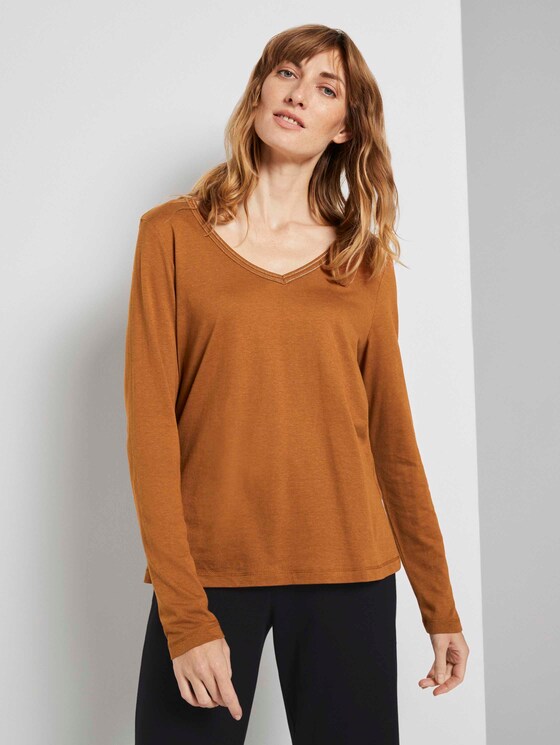 Langarmshirt mit V-Ausschnitt - Frauen - tawny brown Langarmshirt mit V-Ausschnitt - Frauen - tawny brown - 1 - TOM TAILOR