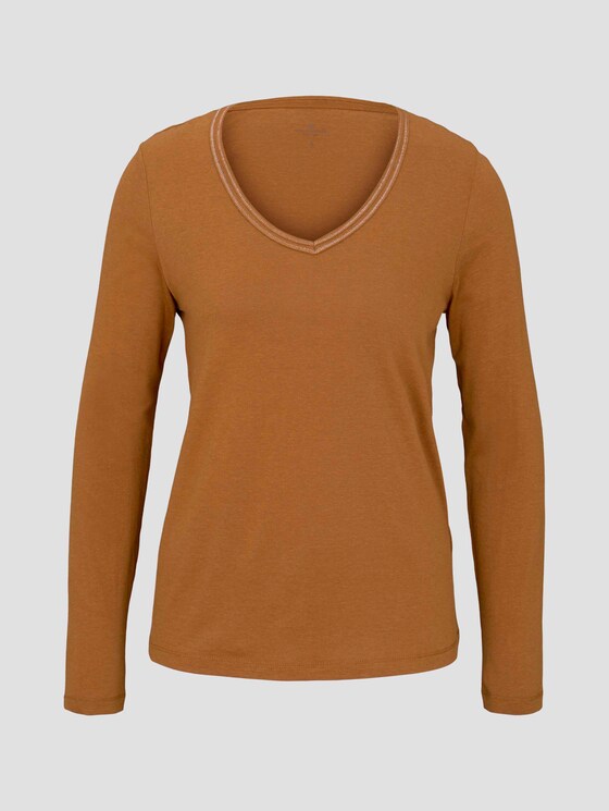 Langarmshirt mit V-Ausschnitt - Frauen - tawny brown Langarmshirt mit V-Ausschnitt - Frauen - tawny brown - 7 - TOM TAILOR