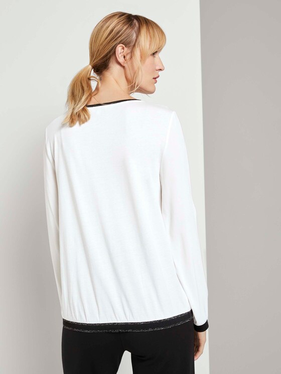 Shirt mit Rippbündchen im Materialmix - Frauen - Whisper White Shirt mit Rippbündchen im Materialmix - Frauen - Whisper White - 2 - TOM TAILOR
