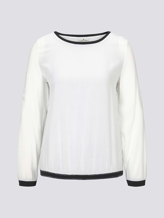 Shirt mit Rippbündchen im Materialmix - Frauen - Whisper White Shirt mit Rippbündchen im Materialmix - Frauen - Whisper White - 7 - TOM TAILOR