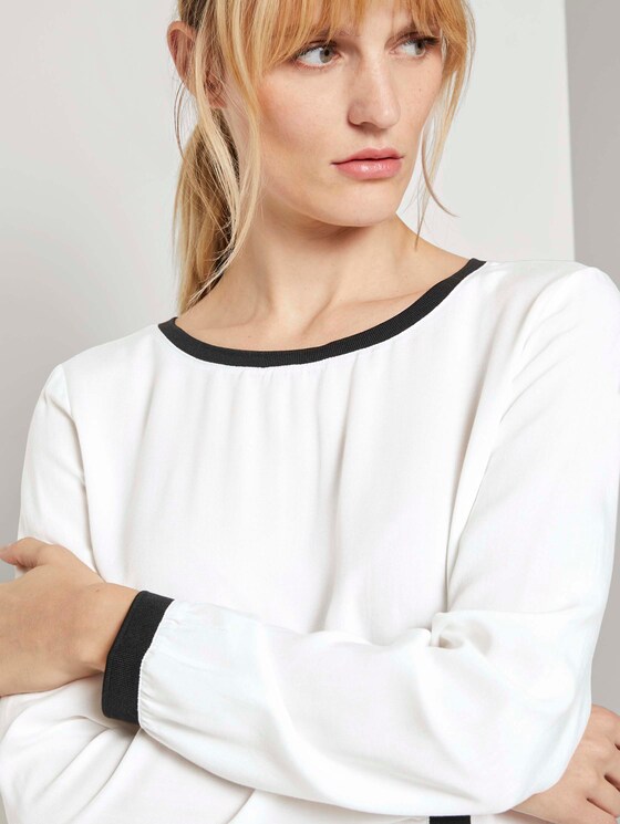 Shirt mit Rippbündchen im Materialmix - Frauen - Whisper White Shirt mit Rippbündchen im Materialmix - Frauen - Whisper White - 9 - TOM TAILOR