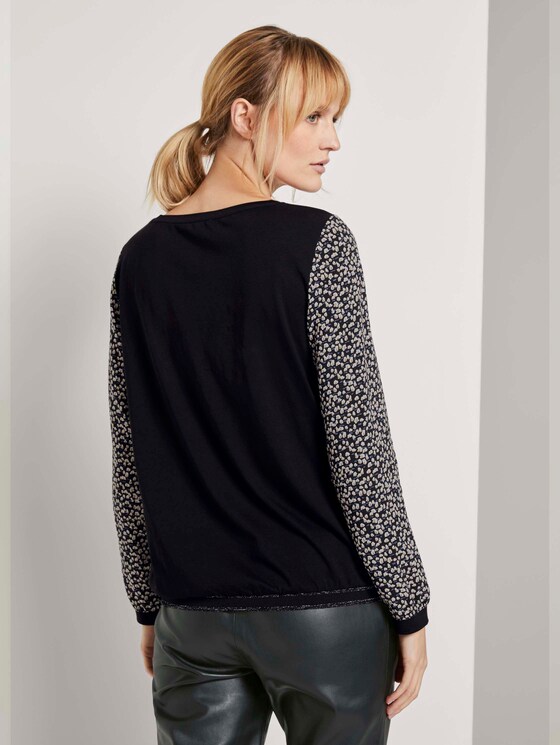 Shirt mit Rippbündchen im Materialmix - Frauen - black tree design Shirt mit Rippbündchen im Materialmix - Frauen - black tree design - 2 - TOM TAILOR