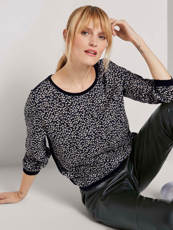 Shirt mit Rippbündchen im Materialmix - Frauen - black tree design Shirt mit Rippbündchen im Materialmix - Frauen - black tree design - 5 - TOM TAILOR