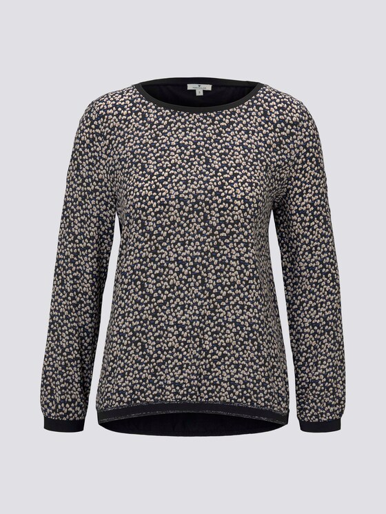 Shirt mit Rippbündchen im Materialmix - Frauen - black tree design Shirt mit Rippbündchen im Materialmix - Frauen - black tree design - 7 - TOM TAILOR