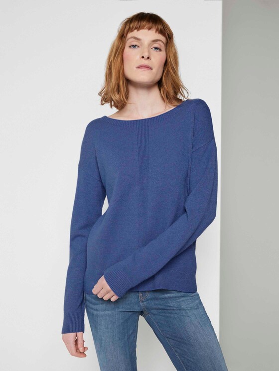 Strickpullover mit U-Boot Ausschnitt - Frauen - blueberry blue melange Strickpullover mit U-Boot Ausschnitt - Frauen - blueberry blue melange - 1 - TOM TAILOR