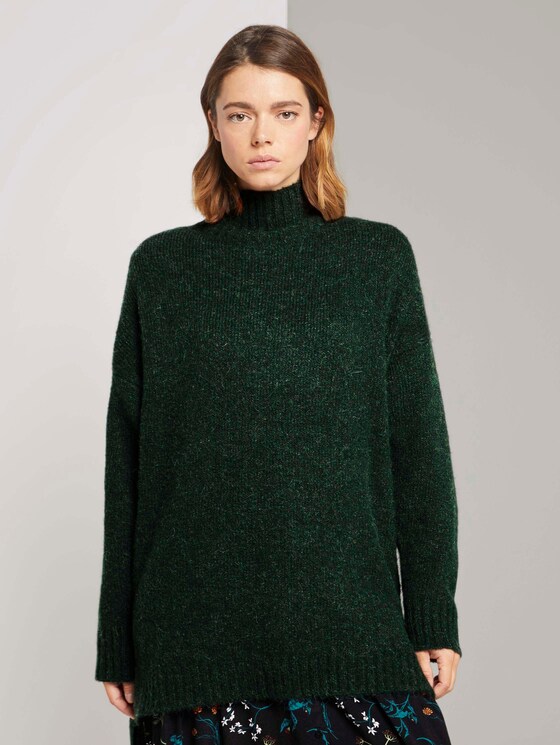Langer Stehkragen Pullover - Frauen - deep green melange Langer Stehkragen Pullover - Frauen - deep green melange - 1 - TOM TAILOR Denim