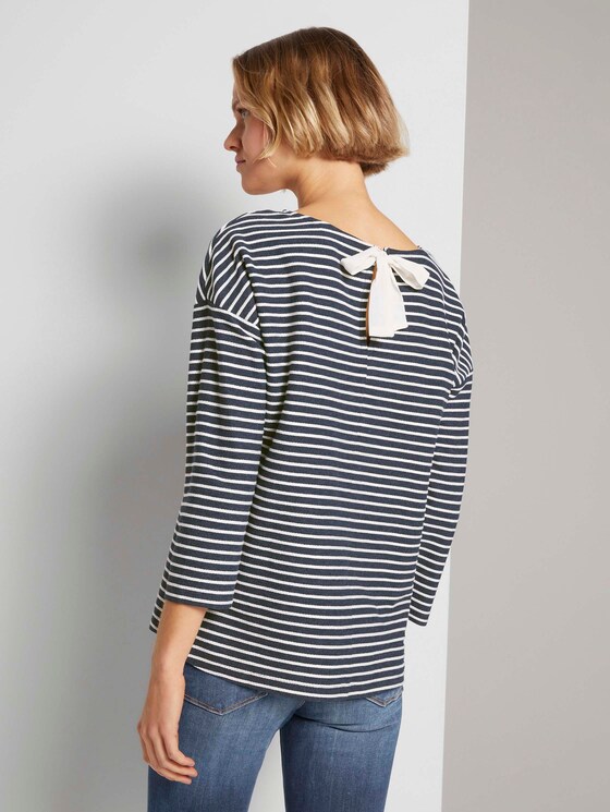 Gestreiftes Shirt mit Schleifendetail - Frauen - blue melange white stripe Gestreiftes Shirt mit Schleifendetail - Frauen - blue melange white stripe - 2 - TOM TAILOR Denim
