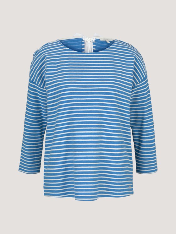 Gestreiftes Shirt mit Schleifendetail - Frauen - mid blue melange white stripe Gestreiftes Shirt mit Schleifendetail - Frauen - mid blue melange white stripe - 7 - TOM TAILOR Denim