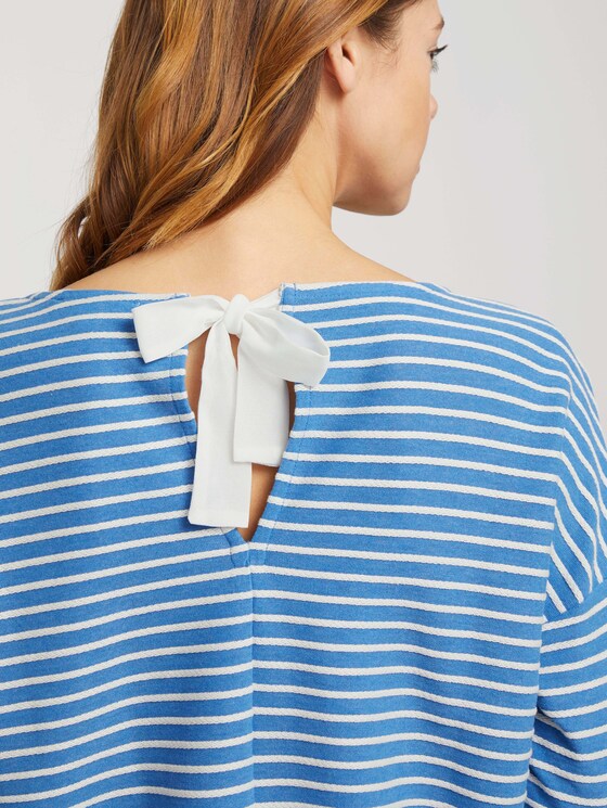 Gestreiftes Shirt mit Schleifendetail - Frauen - mid blue melange white stripe Gestreiftes Shirt mit Schleifendetail - Frauen - mid blue melange white stripe - 9 - TOM TAILOR Denim
