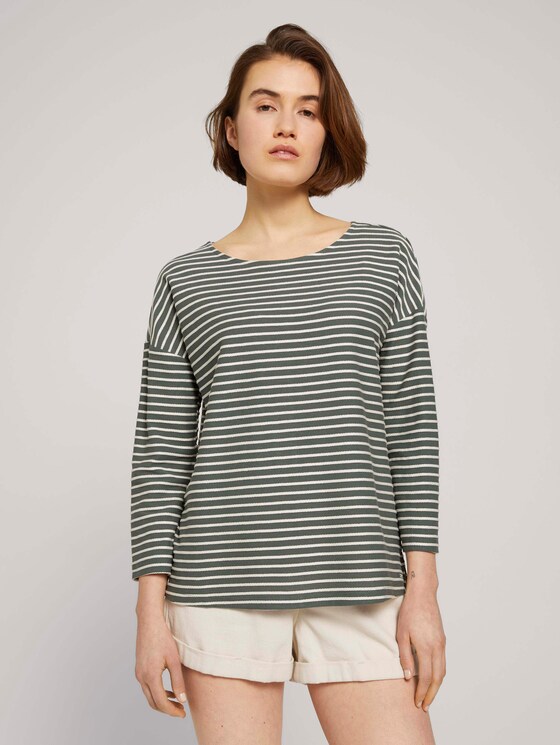 Gestreiftes Shirt mit Schleifendetail - Frauen - pine green melange stripe Gestreiftes Shirt mit Schleifendetail - Frauen - pine green melange stripe - 1 - TOM TAILOR Denim
