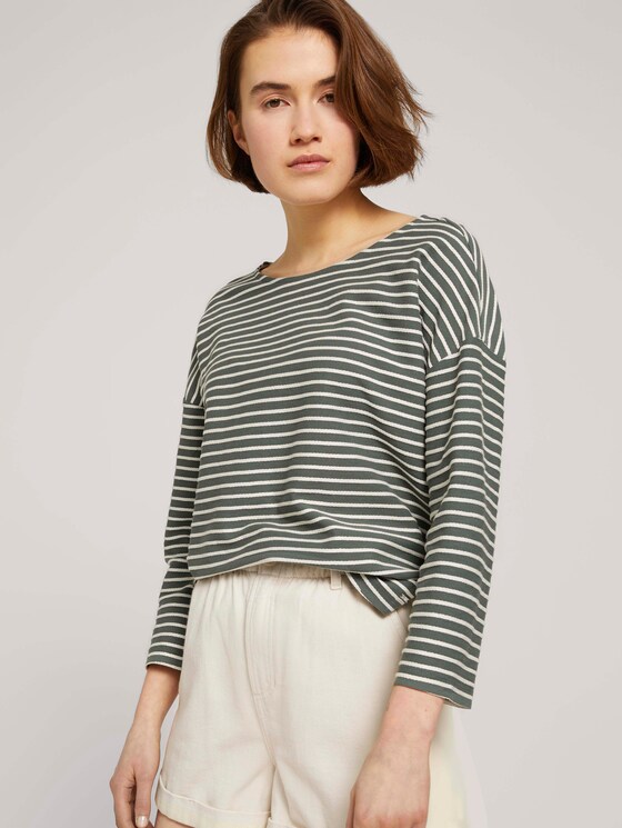 Gestreiftes Shirt mit Schleifendetail - Frauen - pine green melange stripe Gestreiftes Shirt mit Schleifendetail - Frauen - pine green melange stripe - 5 - TOM TAILOR Denim