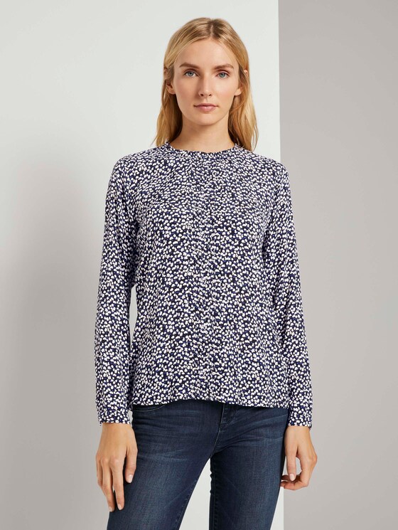 Gemusterte Bluse mit Faltendetails - Frauen - black tree design Gemusterte Bluse mit Faltendetails - Frauen - black tree design - 1 - TOM TAILOR
