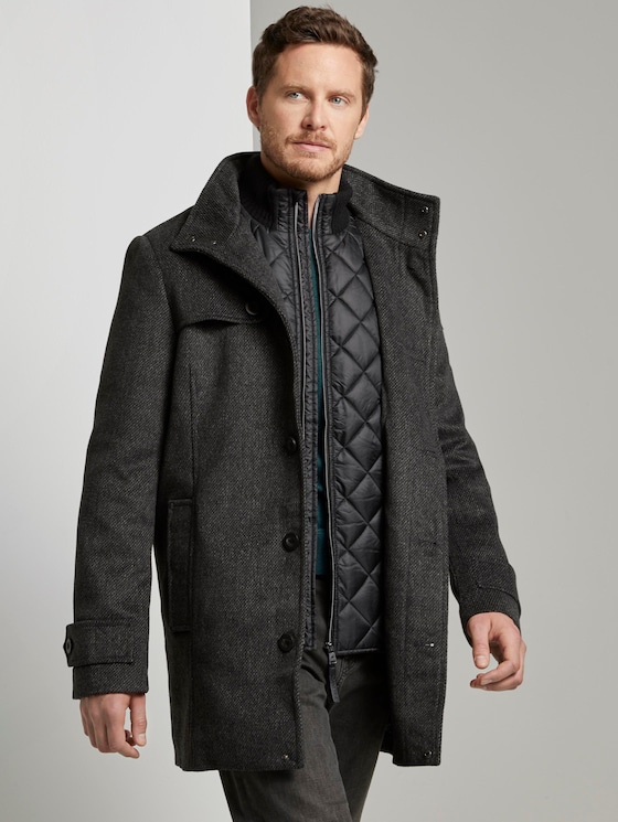 Stehkragen Mantel aus Wollmischung - Männer - dark grey mini structure Stehkragen Mantel aus Wollmischung - Männer - dark grey mini structure - 5 - TOM TAILOR