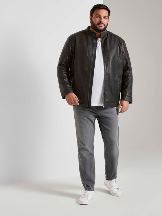 Bikerjacke mit Stehkragen aus Lederimitat - Männer - Black Bikerjacke mit Stehkragen aus Lederimitat - Männer - Black - 3 - Men Plus