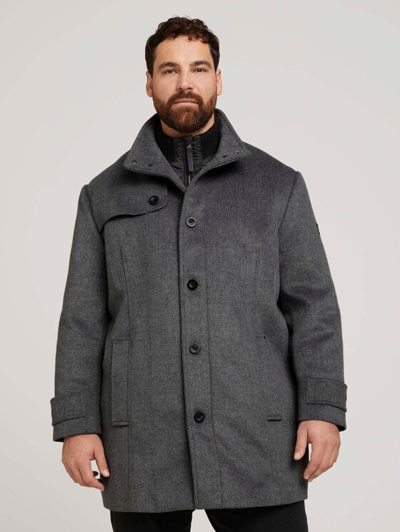 Mantel mit Steppjacken-Einsatz - Männer - Mid Grey Wool Jacket Structure Mantel mit Steppjacken-Einsatz - Männer - Mid Grey Wool Jacket Structure - 1 - Men Plus