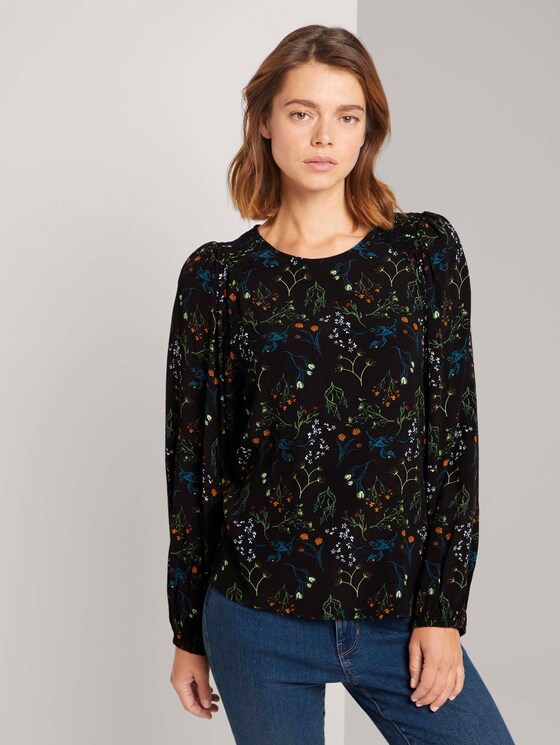 Blouse met dessin met ballonmouwen - Vrouwen - black flower print Blouse met dessin met ballonmouwen - Vrouwen - black flower print - 1 - TOM TAILOR Denim