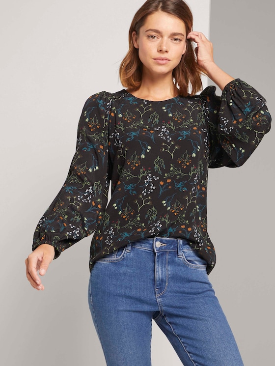 Gemusterte Bluse Mit Ballonarmeln Von Tom Tailor Denim