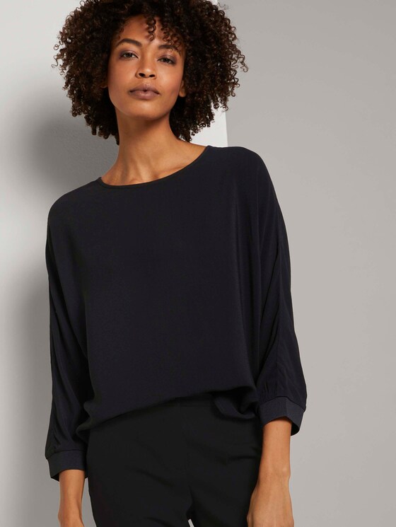 Lockere Bluse mit Rippbündchen - Frauen - Deep Black Lockere Bluse mit Rippbündchen - Frauen - Deep Black - 5 - Mine to five