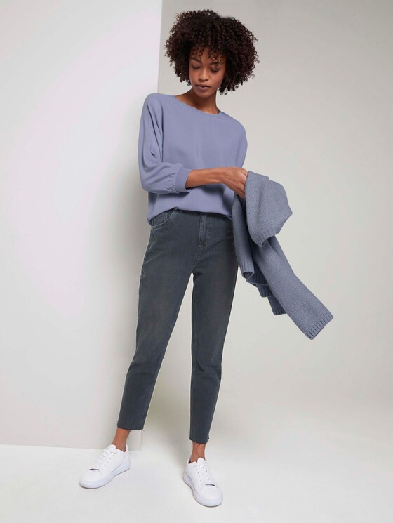 Lockere Bluse mit Rippbündchen - Frauen - fern blue Lockere Bluse mit Rippbündchen - Frauen - fern blue - 3 - Mine to five