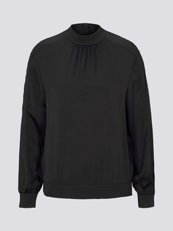 Satin Bluse mit Rippbündchen - Frauen - Deep Black Satin Bluse mit Rippbündchen - Frauen - Deep Black - 7 - Mine to five