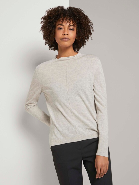 Feiner Strickpullover mit Stehkragen - Frauen - soft silver grey melange Feiner Strickpullover mit Stehkragen - Frauen - soft silver grey melange - 1 - Mine to five