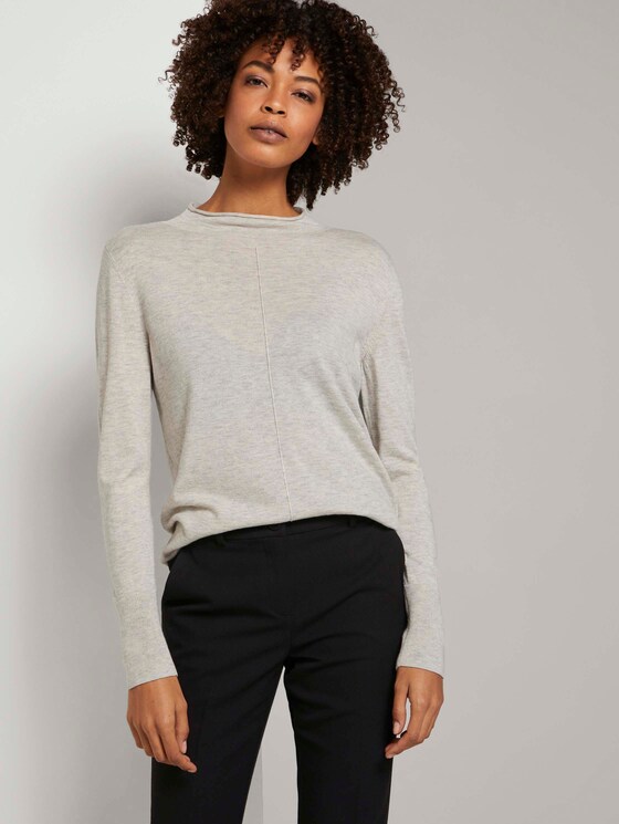 Feiner Strickpullover mit Stehkragen - Frauen - soft silver grey melange Feiner Strickpullover mit Stehkragen - Frauen - soft silver grey melange - 5 - Mine to five