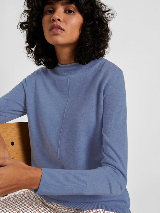 Feiner Strickpullover mit Stehkragen - Frauen - fern blue melange Feiner Strickpullover mit Stehkragen - Frauen - fern blue melange - 9 - Mine to five