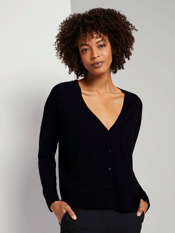 Loose Fit Cardigan aus Merinowolle - Frauen - Deep Black Loose Fit Cardigan aus Merinowolle - Frauen - Deep Black - 1 - Mine to five