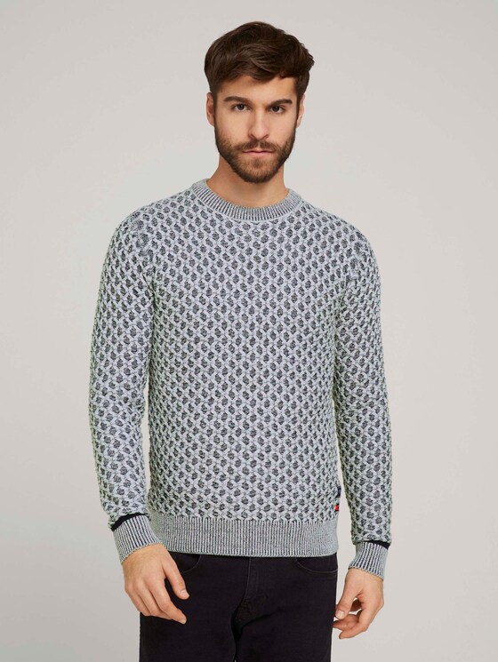 Pullover mit Schachbrett-Struktur - Männer - navy white heavy structure Pullover mit Schachbrett-Struktur - Männer - navy white heavy structure - 1 - TOM TAILOR