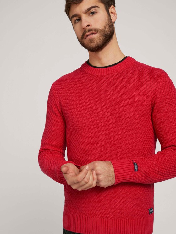 Strickpullover mit Struktur - Männer - Powerful Red Strickpullover mit Struktur - Männer - Powerful Red - 5 - TOM TAILOR