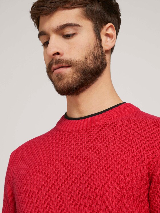Strickpullover mit Struktur - Männer - Powerful Red Strickpullover mit Struktur - Männer - Powerful Red - 9 - TOM TAILOR