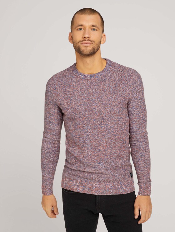 Basic Strickpullover mit Bio-Baumwolle - Männer - blue orange white mouline Basic Strickpullover mit Bio-Baumwolle - Männer - blue orange white mouline - 1 - TOM TAILOR