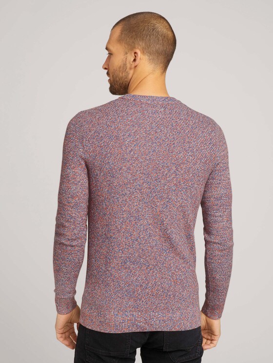 Basic Strickpullover mit Bio-Baumwolle - Männer - blue orange white mouline Basic Strickpullover mit Bio-Baumwolle - Männer - blue orange white mouline - 2 - TOM TAILOR