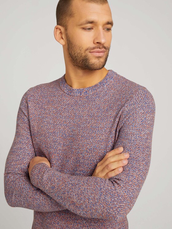 Basic Strickpullover mit Bio-Baumwolle - Männer - blue orange white mouline Basic Strickpullover mit Bio-Baumwolle - Männer - blue orange white mouline - 9 - TOM TAILOR