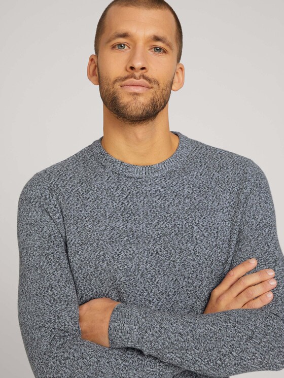 Basic Strickpullover mit Bio-Baumwolle - Männer - grey anthra white mouline Basic Strickpullover mit Bio-Baumwolle - Männer - grey anthra white mouline - 9 - TOM TAILOR