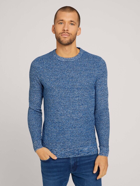 Basic Strickpullover mit Bio-Baumwolle - Männer - navy blue white mouline Basic Strickpullover mit Bio-Baumwolle - Männer - navy blue white mouline - 1 - TOM TAILOR
