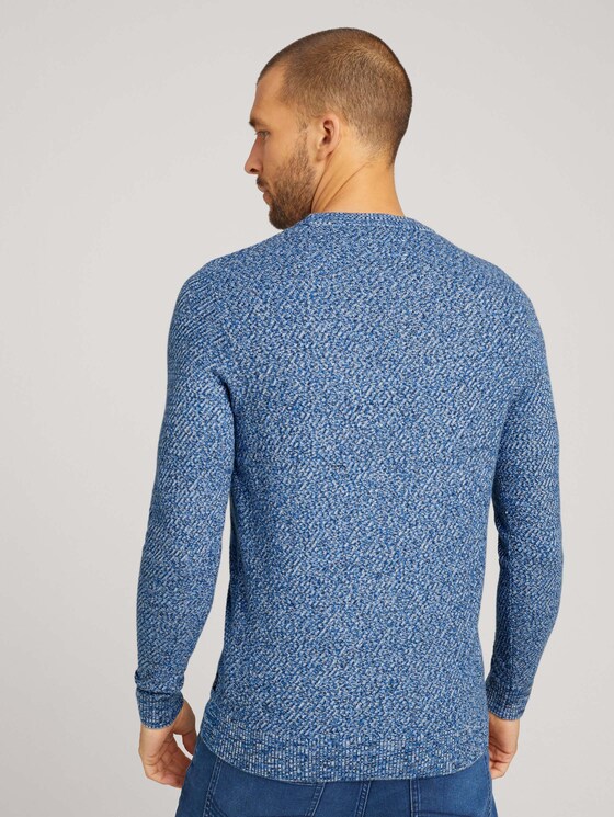Basic Strickpullover mit Bio-Baumwolle - Männer - navy blue white mouline Basic Strickpullover mit Bio-Baumwolle - Männer - navy blue white mouline - 2 - TOM TAILOR