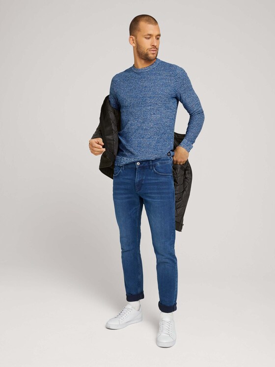 Basic Strickpullover mit Bio-Baumwolle - Männer - navy blue white mouline Basic Strickpullover mit Bio-Baumwolle - Männer - navy blue white mouline - 3 - TOM TAILOR