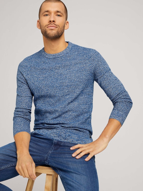 Basic Strickpullover mit Bio-Baumwolle - Männer - navy blue white mouline Basic Strickpullover mit Bio-Baumwolle - Männer - navy blue white mouline - 5 - TOM TAILOR